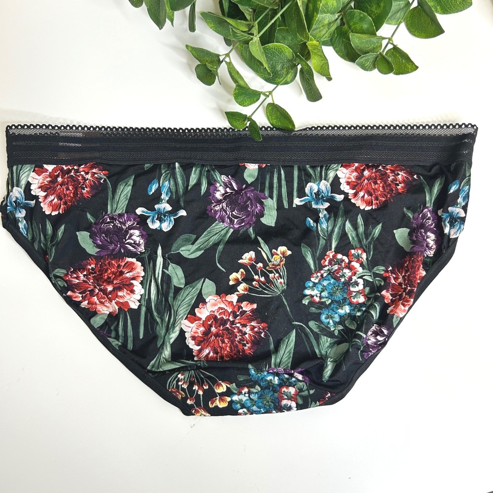 Cacique NWT No Show Hipster Panty Floral Lace Trim Size 22/24 Black Multi - Picture 3 of 4